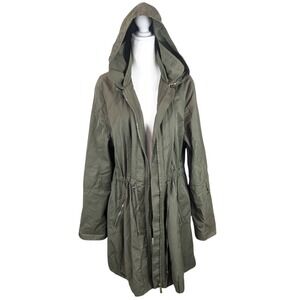 Coldwater Creek Hooded All-Weather Jacket Medium Utility Raincoat Olive Green